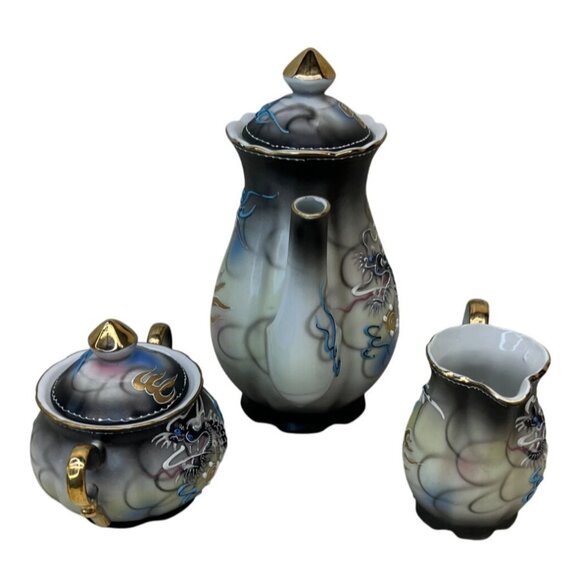 Vintage FW Woolworth Co Ucagco Dragonware Teapot Creamer and Sugar - Picture 4 of 13